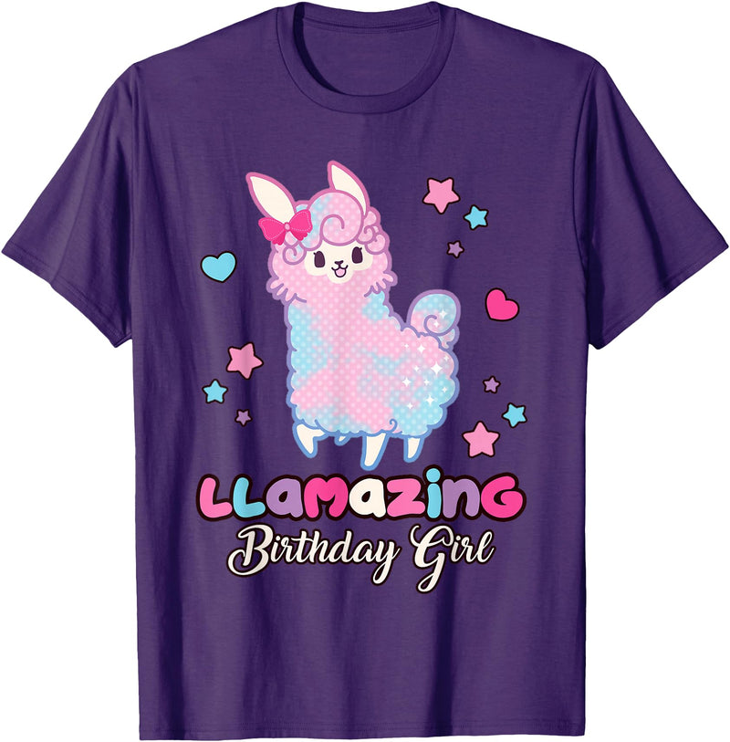 Llamazing Birthday Girl Llama Family BW Art Llama Birthday Girl Llamazing Birthday Alpaca Llama Girl T-Shirt - Purple