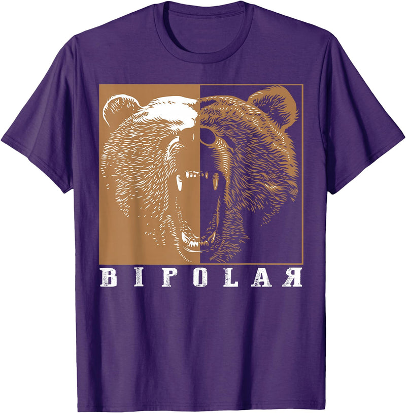 Cool I Love Polar Bears With Bipolar Designs Bipolar Cute Mental Disorder Polar Bear Gift T-Shirt - Purple