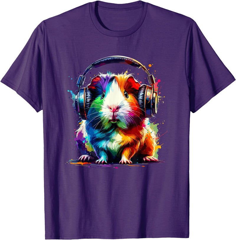 Guinea Pigs Gift For A Guinea Pig Lover Colorful Splash Art Headphones Guinea Pig Lover Guinea Pigs T-Shirt - Purple