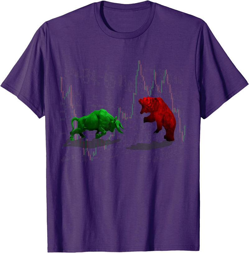 Stock Market Bulls vs Bears Graphic T-Shirt - Purple
