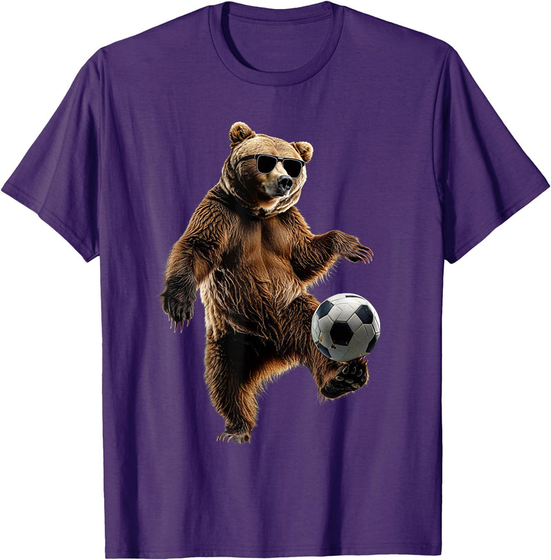 Animal Soccer Design Bear Soccer T-Shirt - Purple