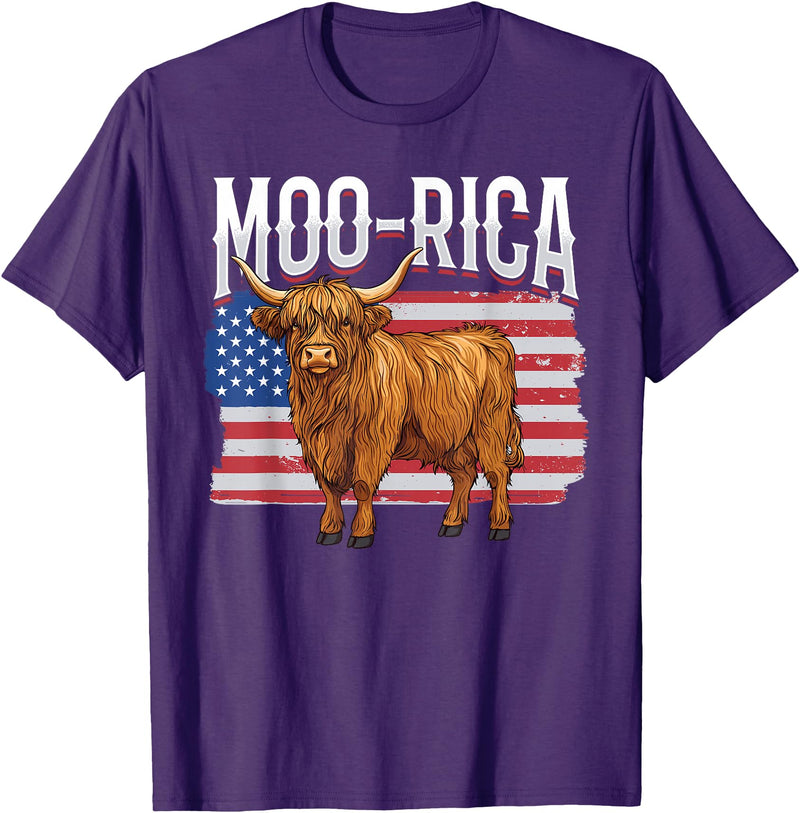 Funny Scottish Highland Cow 4th of July Scottish Highland Cow 4th of July Independence Day Moo-rica T-Shirt - Purple