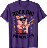 Musical Pig Tribe Collective for Rock Enthusiasts Rock On Pig Never Die Music Lovers Funny Concert Vibe T-Shirt - Purple