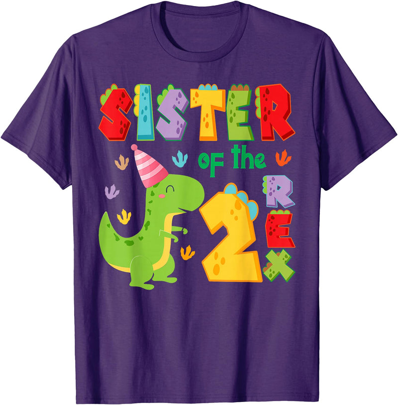 Funny 2Nd Birthday Dinosaur T-Rex Matching Sister of The Two Rex 2Nd Birthday Boy Dinosaur T-Rex T-Shirt - Purple