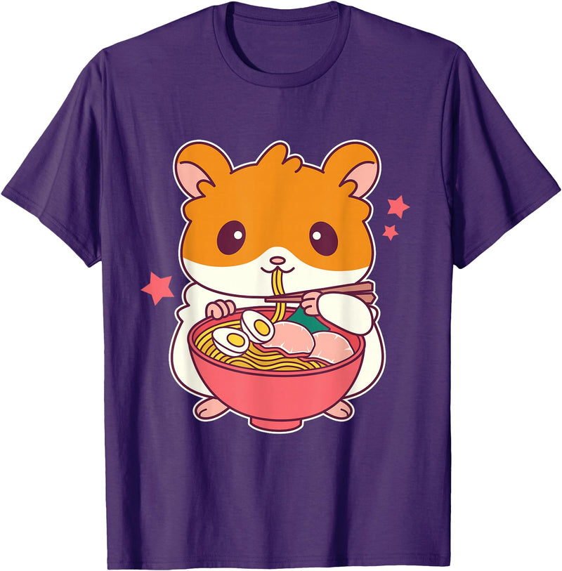 Cute Hamster Eating Ramen Hamster Lovers T-Shirt - Purple