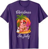 Cute Funny Pig Christmas Xmas Summer Vacation Gift Christmas In July Cute Pig Funny Summer Vacation Beach Vibes T-Shirt - Purple