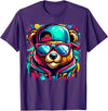 Funny Teddy Bear Lovers Colorful Hip Hop Teddy Bear Sunglasses Rap Music T-Shirt - Purple