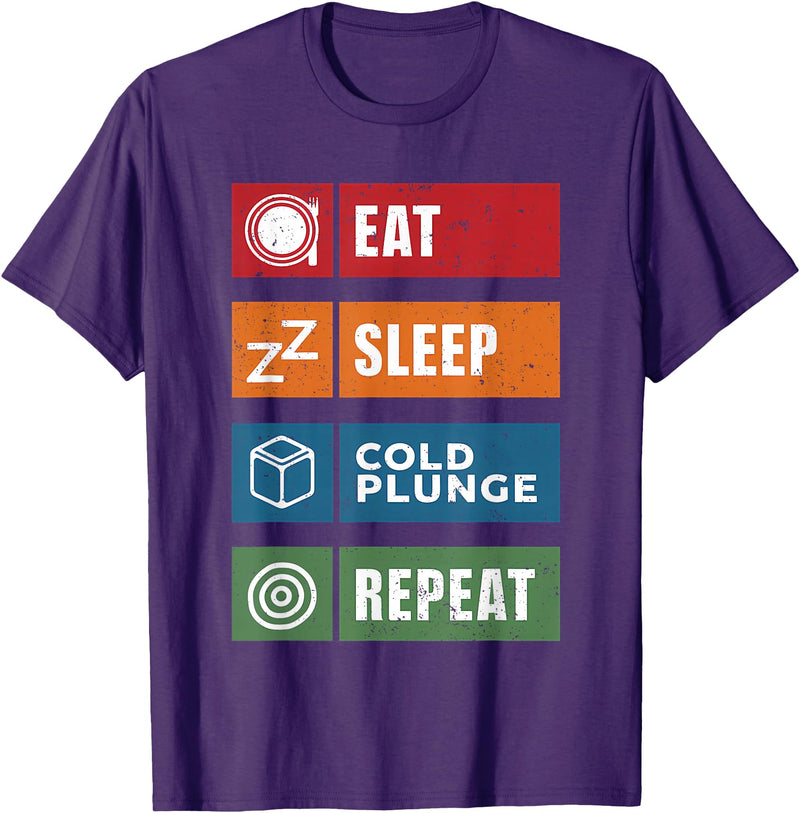 Polar Bear Plunge Cold Plunge Tub Accessories Eat Sleep Cold Plunge Repeat Funny Ice Bath Enthusiast Men T-Shirt - Purple