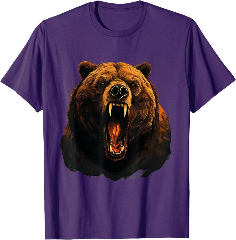 Forest Animal Art Bear Portrait Art Work Wildlife Animal Lovers Forest Motif T-Shirt - Purple