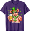 Amt Pig & Drinking Beer Lovers Saint Patrick's Day Funny Pig Drinking Beer Leprechaun Shamrocks St Patricks Day T-Shirt - Purple