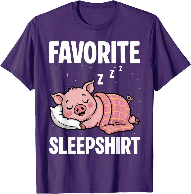Pig Lover Gift Co. Favorite Sleep, Napping Pig, Piglet & Piggy Pajama T-Shirt - Purple