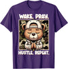 Camouflage Hip Hop Teddy Bear Hustle Grind Designs Wake Pray Hustle Repeat Hip Hop Teddy Bear Boys Teens Camo T-Shirt - Purple