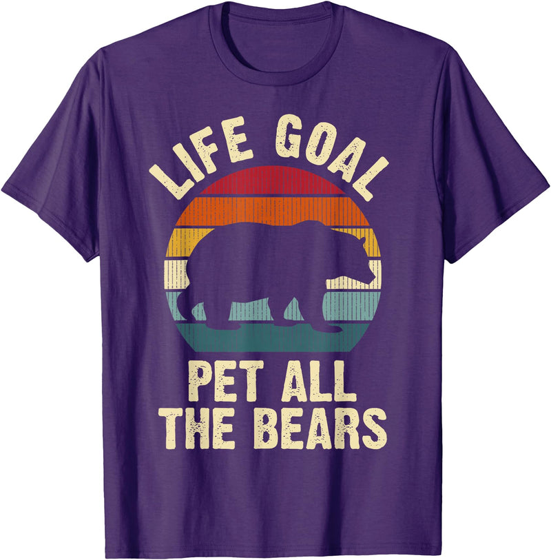 Funny and Cute Bear Lover Gifts Bear Lover Life Goal To Pet All The Bears Cute Vintage Pet T-Shirt - Purple