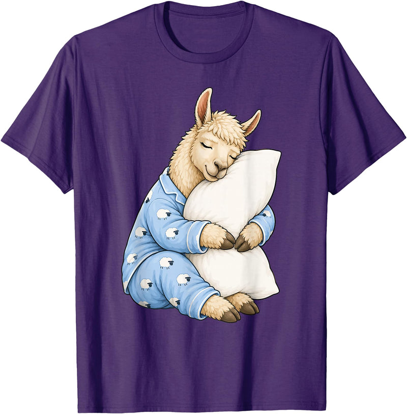 Funny Sleepy Llama Animal Lovers Pajama Llama Sleeping in Cute Pajamas Sleep T-Shirt - Purple