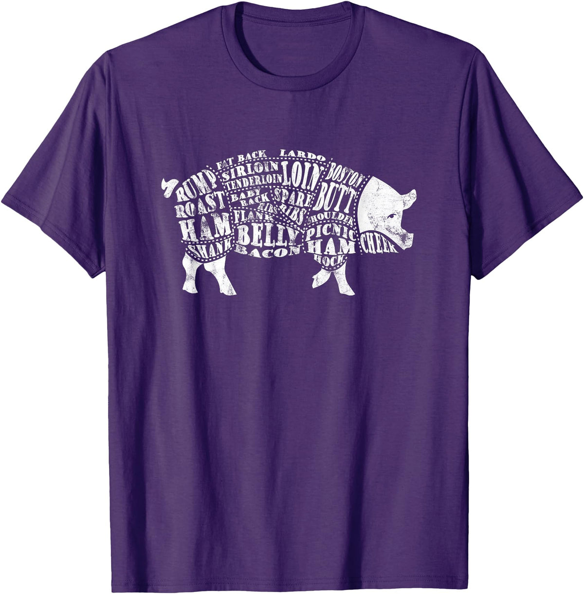 BBQ T-Shirts: Pig Cuts Barbecue and Grilling T-Shirt T-Shirt - Purple