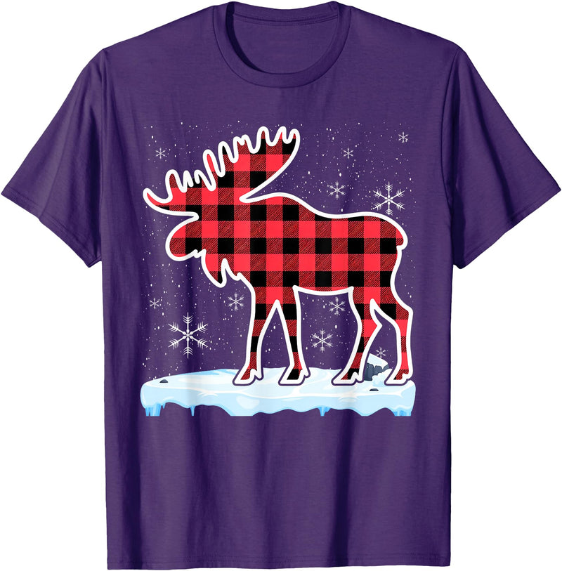 Moose Buffalo Lover Gift Co. Moose Red Buffalo Plaid Matching Pajama Family T-Shirt - Purple