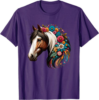 Horse Riding Lovers Gifts For Cowgirls & Girls Horse Riding Equestrian, Horse Portrait - Western Horseback T-Shirt - Purple