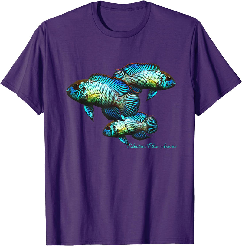 Cichlid Owners Tees Electric Blue Acara Breeders Dwarf Cichlids Aquarium Fish T-Shirt - Purple