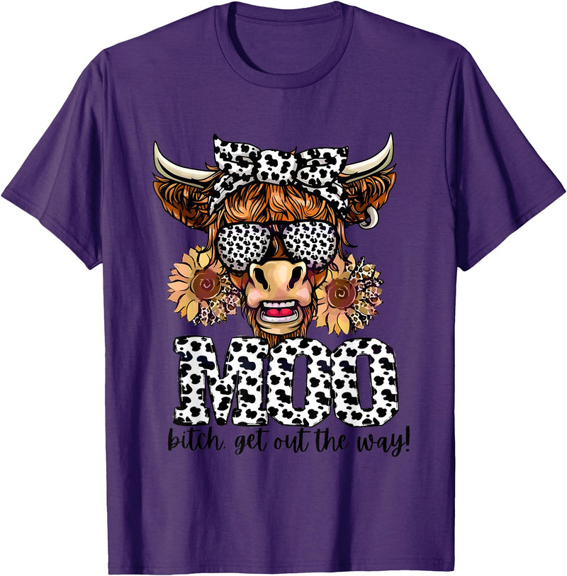 Moo Bitch Get Out The Way Western Cow Mo Tees Moo Bitch Get Out The Way Western Cow Mo T-Shirt - Purple