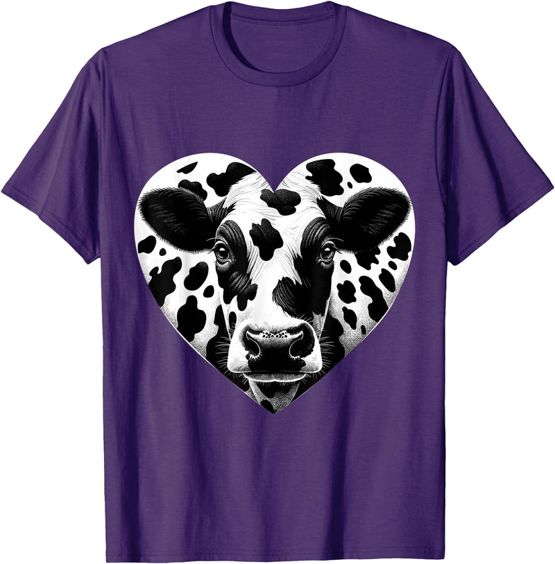 Humorous Gifts for Cow Farmer Cow Print Heart Cow Farmer Girl T-Shirt - Purple