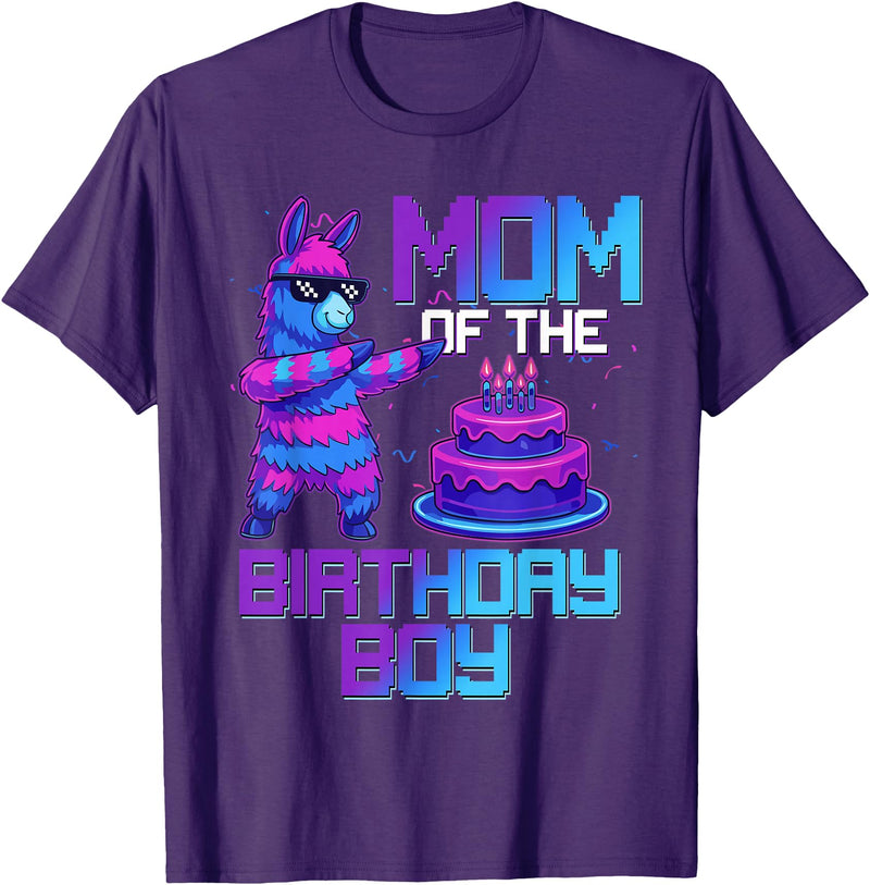 Llama Pinata Birthday Family Bday Party Decoration Mom of Birthday Boy Llama Pinata Party Family Matching T-Shirt - Purple