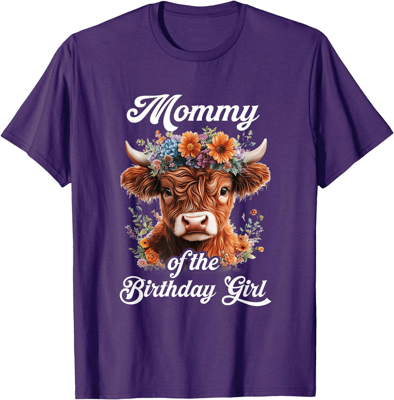 Mommy Highland Cow Birthday Girl Mommy Of The Birthday Girl Highland Cow Farm Family T-Shirt - Purple