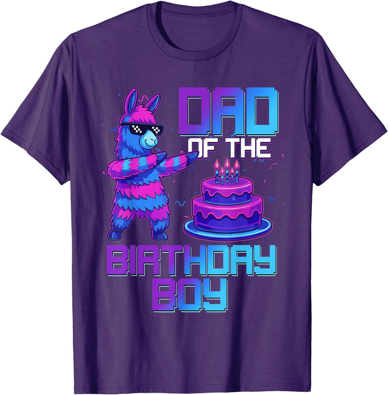 Llama Pinata Birthday Family Bday Party Decoration Daddy of Birthday Boy Llama Pinata Party Family Matching T-Shirt - Purple