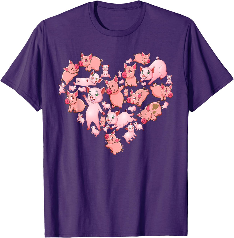 Pig Heart Lover Gift Co. Pig For Women Girls Kids Heart Shape Poses Cute Pig T-Shirt - Purple