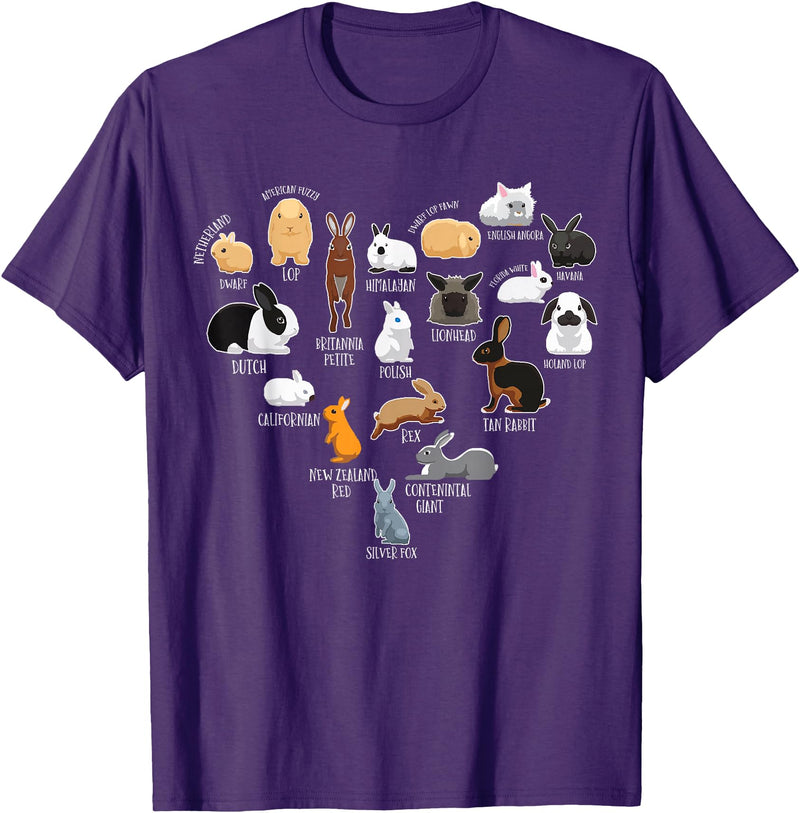 Rabbit Types & Cute Rabbit Species, Bunny - Rabbits T-Shirt in Purple