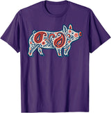 Aztec Show Pig Livestock Animal Lover Aztec Show Pig Livestock Pig Breeder Stock Show Mom Pig T-Shirt - Purple