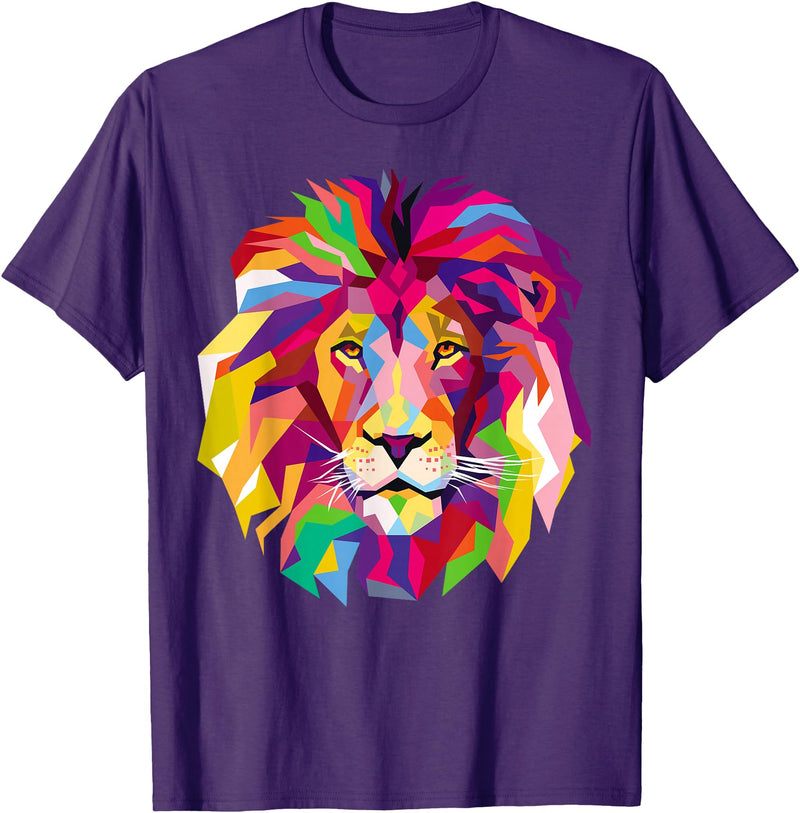 AXZ Tee Lion Series Elegant, Cool Lion Head with Bright Colorful T-Shirt - Purple