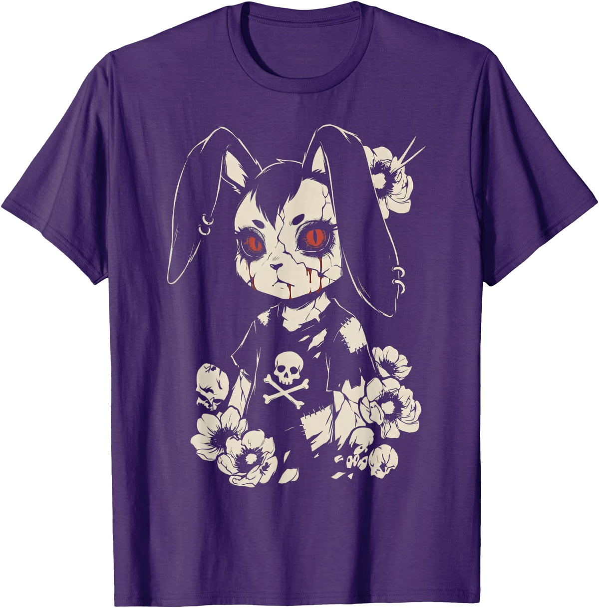 Creepy Bunny Rabbit Japanese Kawaii Manga Horror Goth T-Shirt in Purple
