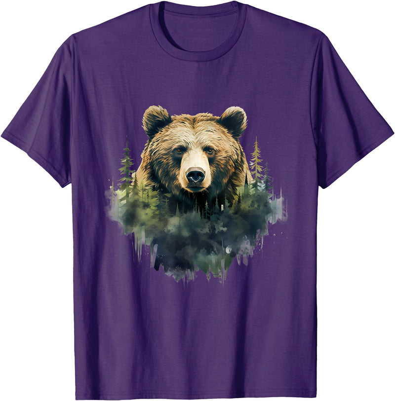 Bear Forest Animal Art Portrait Forest Artwork Wildlife T-Shirt - Purple