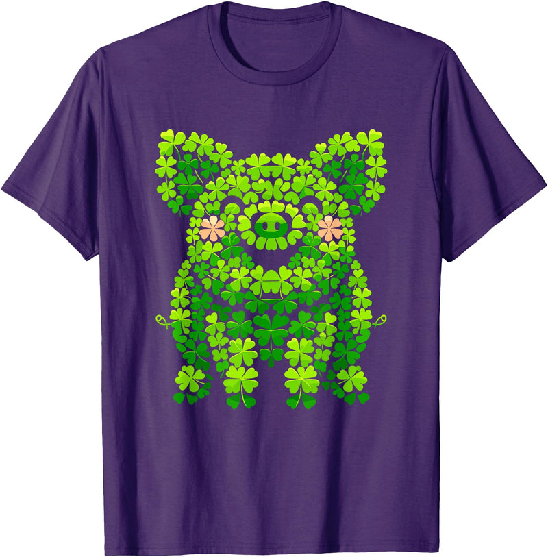 Cute Pig Lovers St Patricks Day Costume Pig Shamrocks Kids Mens Womens St Patricks Day Pig T-Shirt - Purple