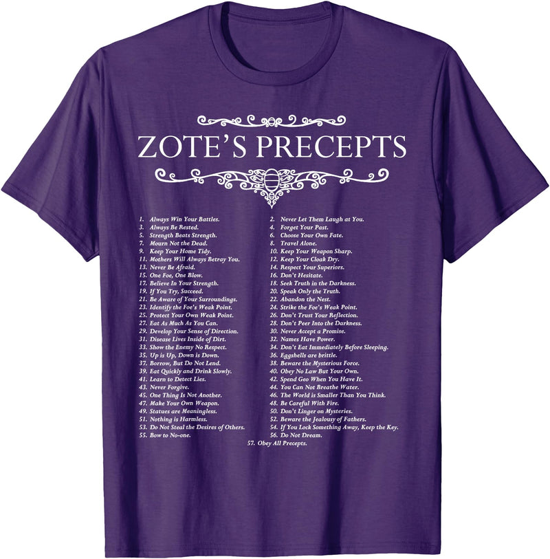 MathWare Funny Nerdy Zote's Precepts Knight Gamer T-Shirt - Purple