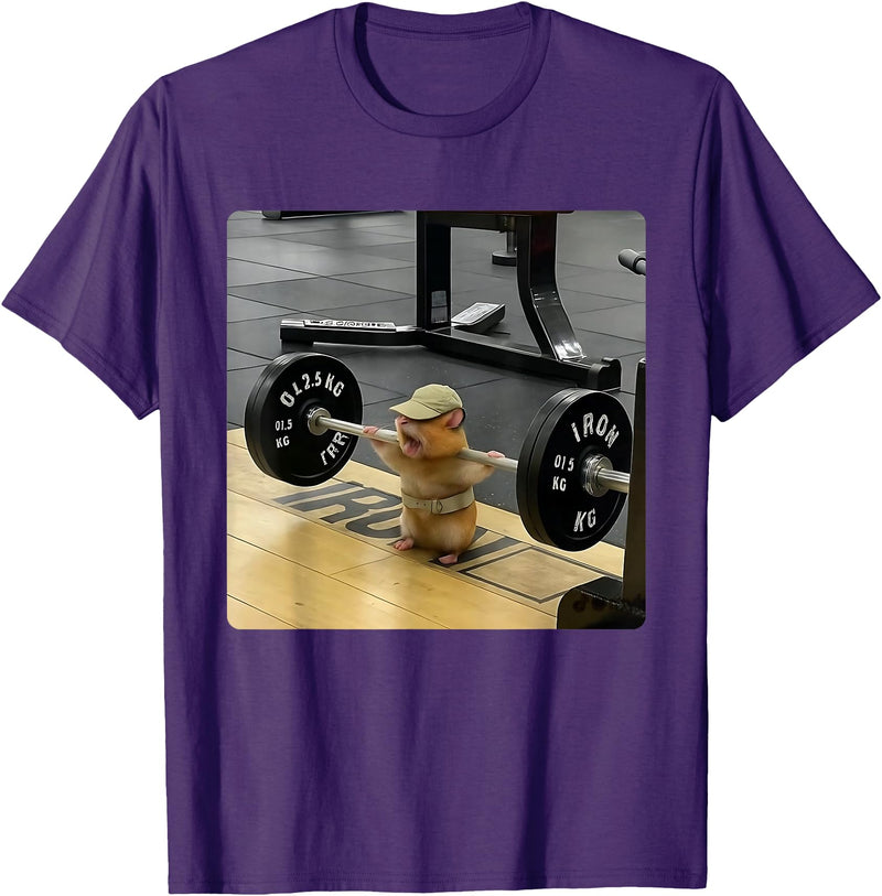 Hamster Deadlift Training Funny Cute Rat Weightlifting Meme T-Shirt - Purple