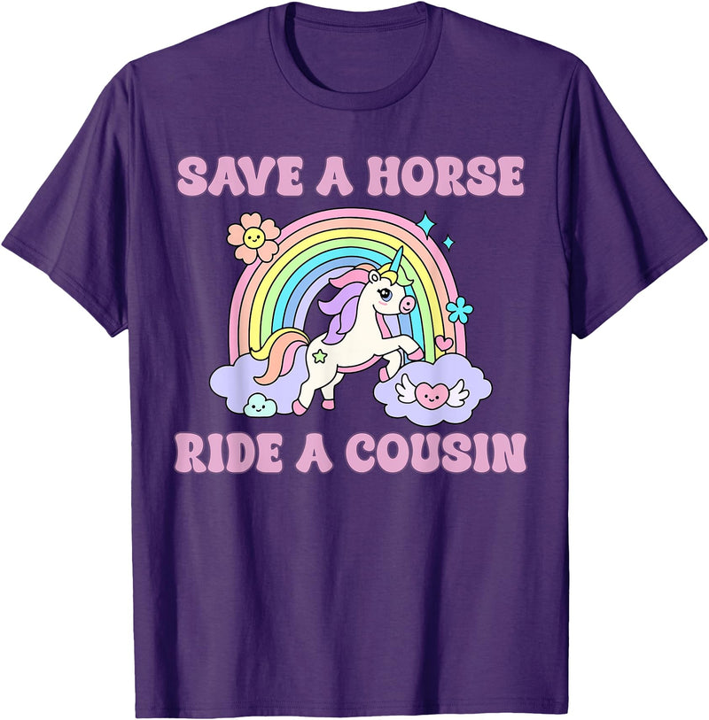 Save A Horse Ride A Cousin Design Save A Horse Ride A Cousin Funny Unicorn T-Shirt - Purple