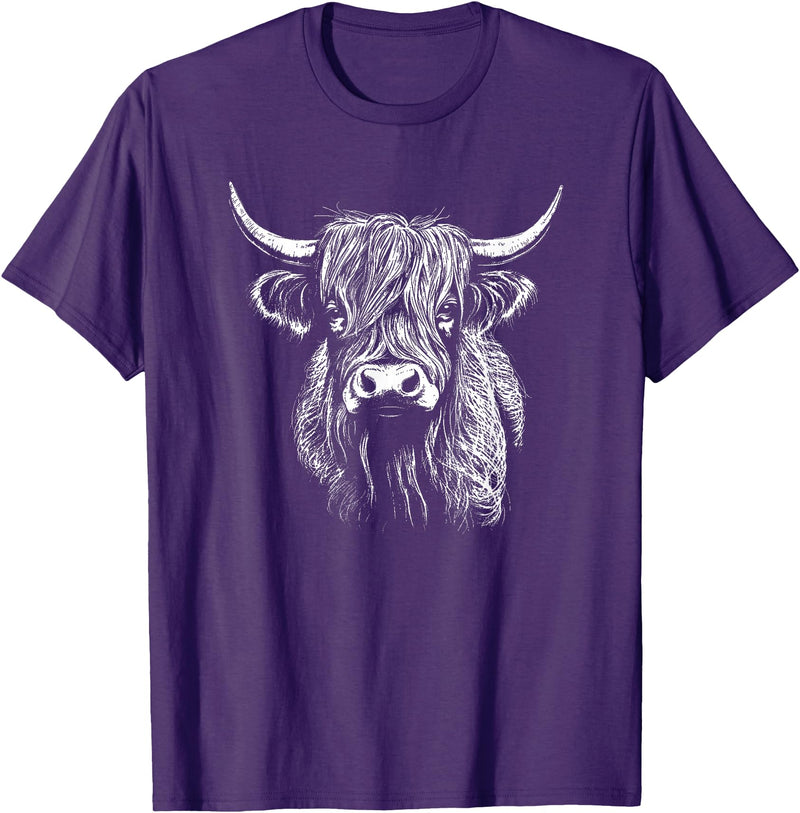 Scottish Highland Cattle Cow Merch Scottish Highland Cattle Cow Drawing T-Shirt - Purple