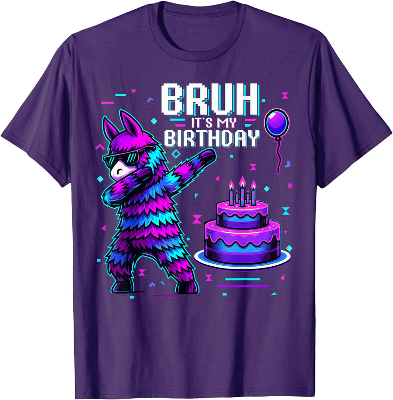 Llama Pinata Birthday Family Decorations Bruh Its My Birthday Llama Pinata Boy Girl Family Party Bday T-Shirt - Purple