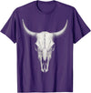 Country Western Rodeo Clothing Co. Vintage Bull Skull Western Cow Skull Longhorn Cattle Sketch T-Shirt - Purple