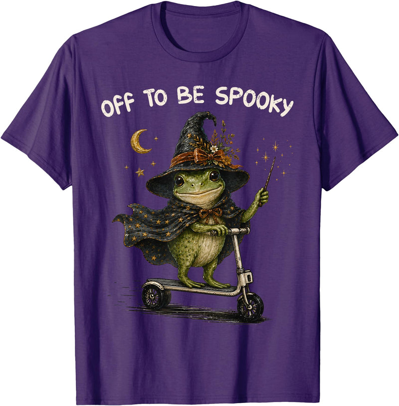 Funny Witch Frog Off To Be Spooky Halloween T-Shirt - Purple