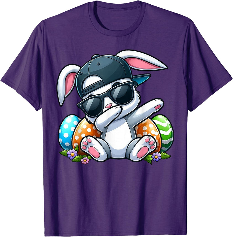 Easter Day Dabbing Bunny for Men Women Boys Girls Teens T-Shirt in Purple