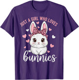 Cute Bunny Rabbit Girls Kids Just a Girl Who Loves Bunnies T-Shirt in Purple