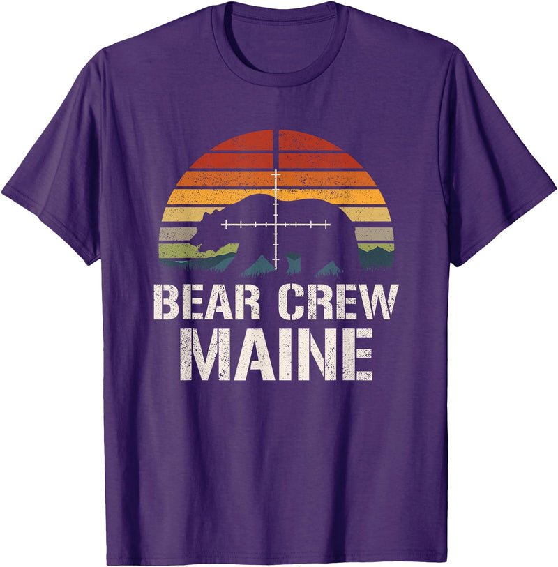 Funny Bear Hunting Clothing Bear Hunter Vintage Sunset Bear Hunting Group Maine T-Shirt - Purple