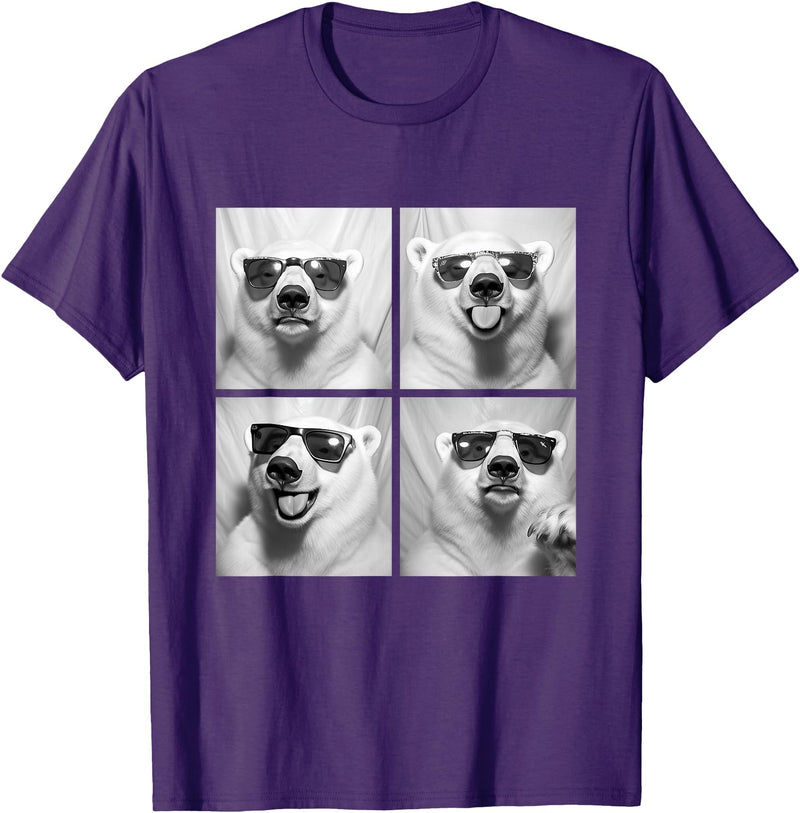Funny Animal Photography Clothing Co. Funny Polar Bears with Sunglasses Cool Ice Bears Humor Meme T-Shirt - Purple