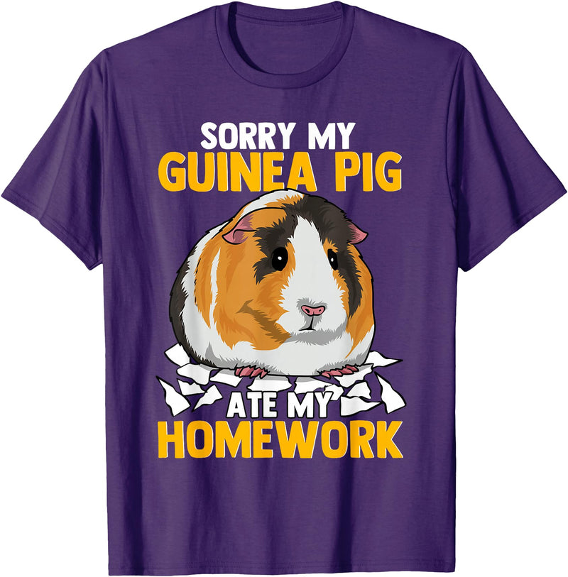 Sorry My Guinea Pig Ate My Homework Funny Pet Rodent Hamster T-Shirt - Purple