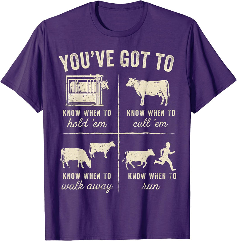 Cow You've Got To Know When to Shirt Retro You've Got to Know When to Hold'em Funny Cow Lover T-Shirt - Purple