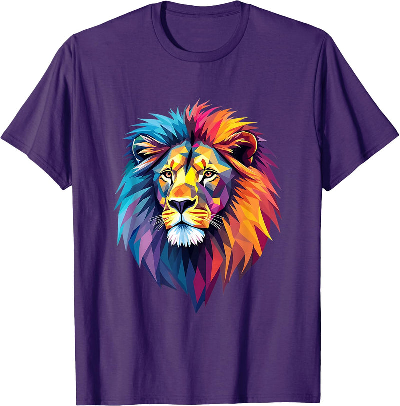 Cool Geometric Lion Colorful Geometric Lion | Lion Graphic for men, women, teens T-Shirt - Purple