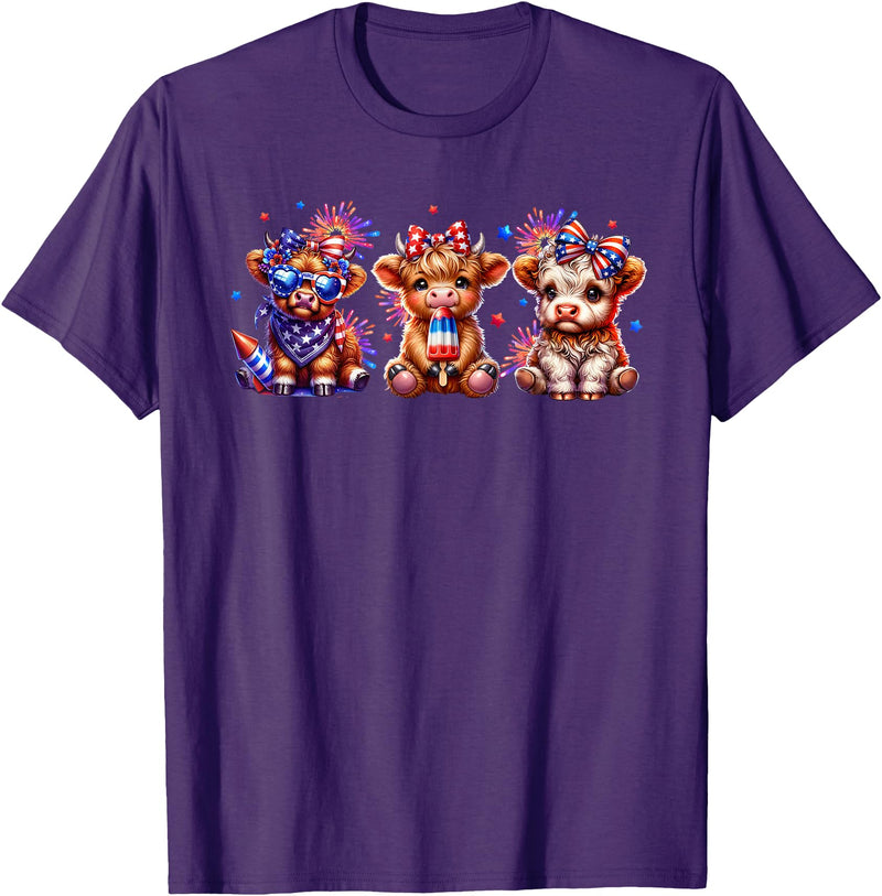 July 4th Highland Cow Farm Lovers American Costume Highland Cow Cattle Animal Lover Patriotic 4th of July T-Shirt - Purple