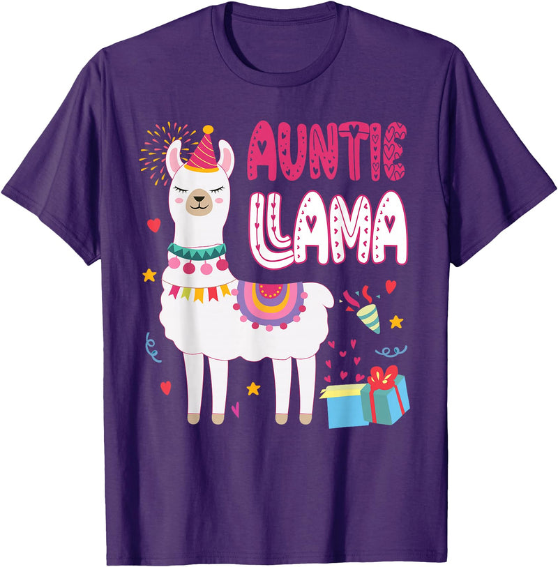 Family Matching Llama Birthday Party Supplies Auntie Llama Aunt Of The Birthday Boy Girl Llama Birthday T-Shirt - Purple